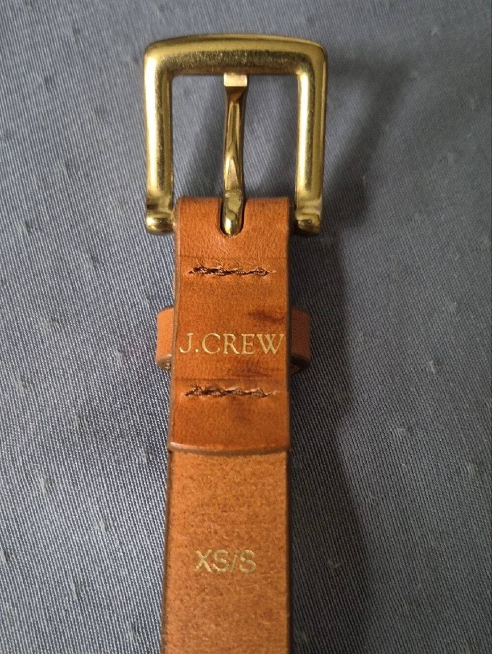 J. Crew Narrow Tan Leather Belt Brass Buckle Infinite Holes Preppy Equestrian